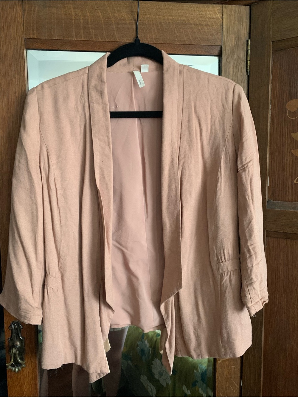 Frenchi Blush Pink Open-Front Draped Blazer